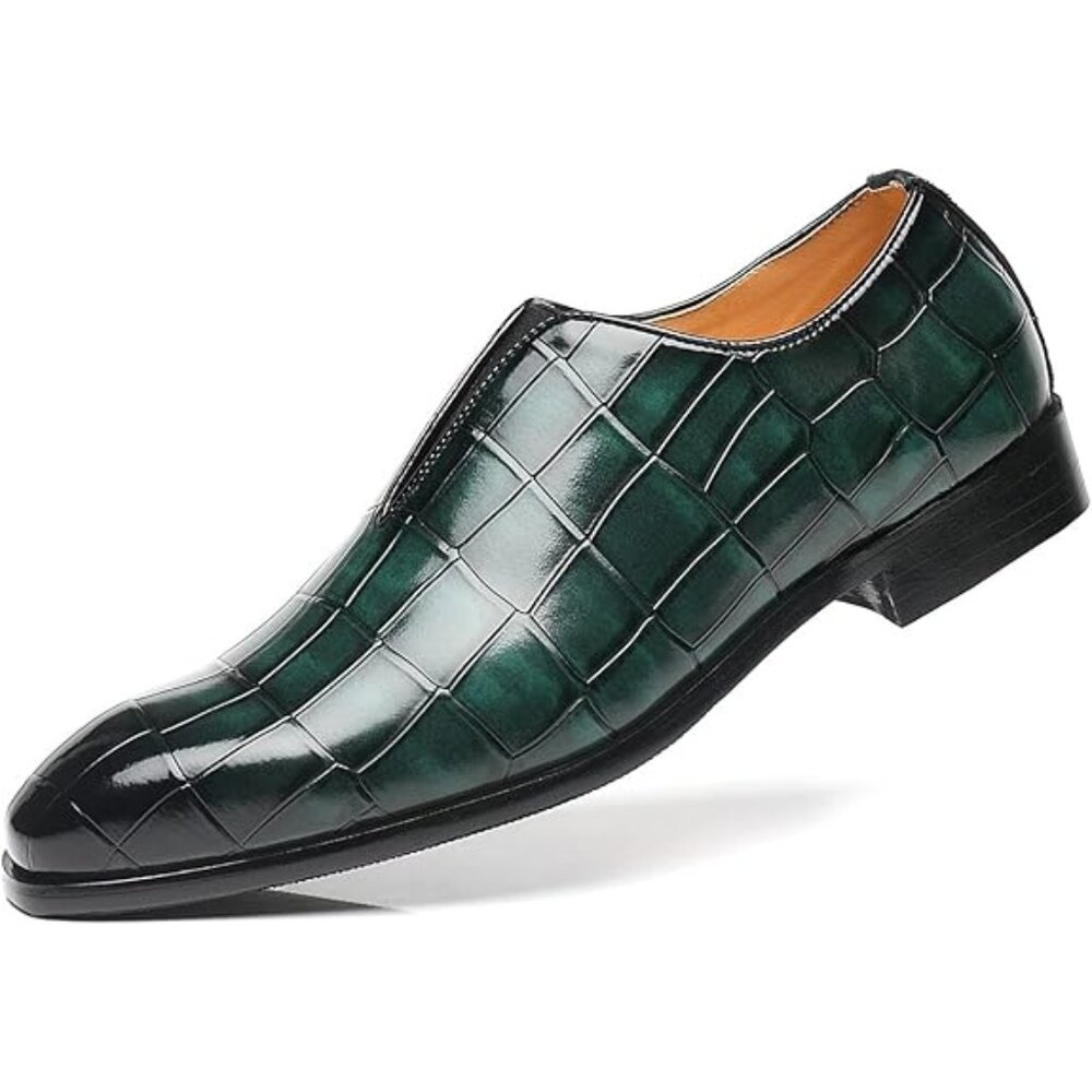 Santimon Men's US 7.5 - 10 Green Smoking Loafers Checkered Slip On Dress Casual - Picture 1 of 10